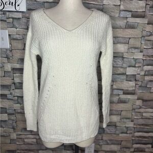 It’s Our Time acrylic V-neck lightweight sweater with adorable cris cross back